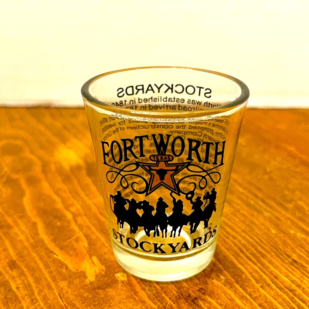 Fort Worth Stockyards, Texas with Cowboys on 1oz Glass Shot Glass